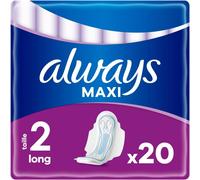 Maxi Serviettes Hygiéniques,Taille 2,Long,20 Serviettes Avec Ailettes,Flux Très Abondants Jour,C?Ur Ultra Absorbant Et Barrières Anti-Fuites