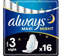 Maxi Serviettes Hygiéniques, Taille 3, Night, 16 Serviettes Avec Ailettes, Flux Très Abondants Nuit, Coeur Ultra Absorbant Et Barrières Anti-Fuites