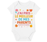 MAXI SHIRT Body Bébé en Coton, 'J'ai Pris Le Meilleur De Mes Parents (surtout de Maman)', Blanc avec Motifs Colorés, Vêtement Enfant (Blanc, 6/12 mois)