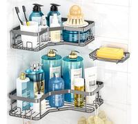 MAXIFFE Lot de 3 paniers de douche d'angle avec porte-savon, grande capacité, robustes, faciles à installer, sans perçage, en acier inoxydable, peut supporter 18 kg, étagères de rangement pour salle