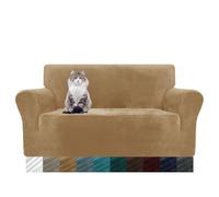 MAXIJIN Housse de canapé en Velours 2 Places Housses de Causeuse antidérapantes Extensibles pour Salon Chat en Peluche Love Seat Housse de Protection de Meubles élastique (2 Place, Camel)