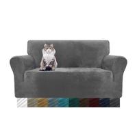 MAXIJIN Housse de canapé en Velours 2 Places Housses de Causeuse antidérapantes Extensibles pour Salon Chat en Peluche Love Seat Housse de Protection de Meubles élastique (2 Place, Gris)