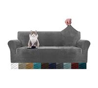 MAXIJIN Housse de canapé en Velours épais 3 Places Housse de canapé Super Extensible pour Chiens Cat Pet Friendly 1-Piece Elastic Furniture Protector (3 Place, Gris)