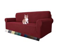 MAXIJIN Housse de canapé Extensible pour canapé 3 Places, 1 pièce Housses de canapé universelles Salon Jacquard Meubles Protecteur Chiens Pet Friendly Fitted Couch Housse (3 Places, Vin Rouge)