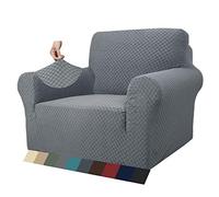 MAXIJIN Housse de Chaise Jacquard pour Salon, Housses de Fauteuil antidérapantes Super Extensibles avec accoudoirs, Housse de canapé 1 pièce pour Chiens (1 Place, Gris Clair)