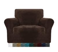 MAXIJIN Housses de Chaise en Velours pour fauteuils Housse de canapé Extensible antidérapante 1 Place Chiens Salon 1 pièce Housse de Protection pour canapé (1 Place, Café Foncé)