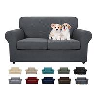 MAXIJIN Lot de 3 housses de canapé en jacquard pour 2 coussins - Extensibles - Antidérapantes - Respectueux des animaux de compagnie - Housses de protection élastiques pour meubles (causeuse, gris foncé)