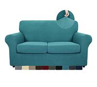 MAXIJIN Lot de 3 Housses de canapé Jacquard pour canapé 2 Places Super Extensibles et antidérapantes pour Chiens et Animaux domestiques (2 Places, Bleu Paon)