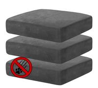 MAXIJIN Lot de 3 Housses de Coussin en Velours Extensible ajustées pour Coussin Individuel avec Ourlet élastique (Gris)