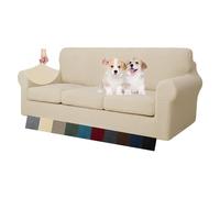 MAXIJIN Lot de 4 Housses de canapé 3 Places en Jacquard Super Extensibles antidérapantes pour Chiens et Animaux domestiques (3 Places, Beige Clair)