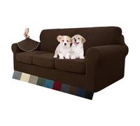 MAXIJIN Lot de 4 Housses de canapé 3 Places en Jacquard Super Extensibles et antidérapantes pour Chiens et Animaux domestiques (3 Places, café foncé)