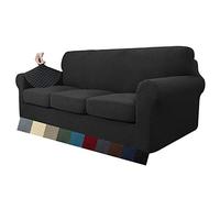 MAXIJIN Lot de 4 Housses de canapé 3 Places Super Extensibles et antidérapantes en Jacquard pour Chiens et Animaux domestiques (4 Places, Noir)