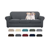 MAXIJIN Lot de 4 Housses de canapé 3 Places Super Extensibles et antidérapantes en Jacquard pour Chiens et Animaux domestiques (3 Places, Gris foncé)
