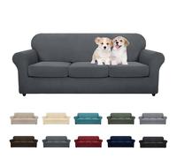 MAXIJIN Lot de 4 Housses de canapé à 3 Coussins - Super Extensibles, antidérapantes et adaptées aux Animaux domestiques, Housse de Protection en Jacquard élastique (canapé, Gris foncé)
