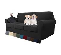 MAXIJIN Lot de 4 Housses de canapé Jacquard 3 Places Super Extensibles antidérapantes pour Chiens et Animaux domestiques (3 Places, Noir)