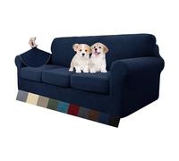 MAXIJIN Lot de 4 Housses de canapé Jacquard pour 3 Places Super Extensibles antidérapantes pour Chiens et Animaux domestiques (3 Places, Bleu Marine)