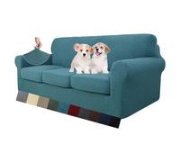 MAXIJIN Lot de 4 Housses de canapé Jacquard pour 3 Places Super Extensibles antidérapantes pour Chiens et Animaux domestiques (3 Places, Bleu Paon)