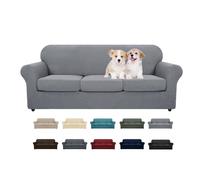 MAXIJIN Lot de 4 Housses de canapé Jacquard pour 3 Places Super Extensibles antidérapantes pour Chiens et Animaux domestiques (3 Places, Gris Clair)
