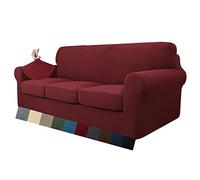 MAXIJIN Lot de 4 Housses de canapé pour 3 Places Super Stretch Antidérapantes pour Chiens et Animaux domestiques Élastique Jacquard Protection de Meubles (3 Places, vin Rouge)
