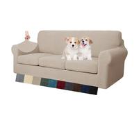MAXIJIN Lot de 4 Housses de canapé pour 3 Places Super Stretch Antidérapantes pour Chiens et Animaux domestiques Élastique Jacquard Protection de Meubles (3 Places, Kaki)