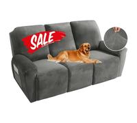 MAXIJIN Lot de 8 Housses de canapé inclinables en Velours Extensible pour 3 Coussins de Meubles, épais, Doux et lavables (canapé inclinable, Gris foncé)