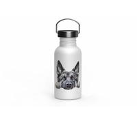 MAXIKIWI - Bouteille d'eau à paroi simple en acier inoxydable avec bouchon à vis et poignée, non isolée, légère, sans BPA, anti-fuite - Race de chien qui regarde les yeux - 500 ml