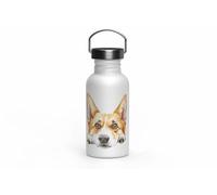 MAXIKIWI - Bouteille d'eau à paroi simple en acier inoxydable avec bouchon à vis et poignée, non isolée, légère, sans BPA, anti-fuite - Race de chien qui regarde les yeux - 500 ml