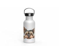 MAXIKIWI - Bouteille d'eau à paroi simple en acier inoxydable avec bouchon à vis et poignée, non isolée, légère, sans BPA, anti-fuite - Race de chien qui regarde les yeux - 500 ml