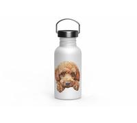 MAXIKIWI - Bouteille d'eau à paroi simple en acier inoxydable avec bouchon à vis et poignée, non isolée, légère, sans BPA, anti-fuite - Race de chien qui regarde les yeux - 500 ml