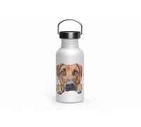 MAXIKIWI - Bouteille d'eau à paroi simple en acier inoxydable avec bouchon à vis et poignée, non isolée, légère, sans BPA, anti-fuite - Race de chien qui regarde les yeux - 500 ml
