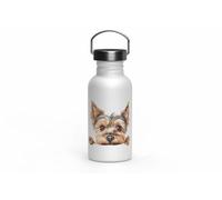 MAXIKIWI - Bouteille d'eau à paroi simple en acier inoxydable avec bouchon à vis et poignée, non isolée, légère, sans BPA, anti-fuite - Race de chien qui regarde les yeux - 500 ml