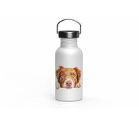MAXIKIWI - Bouteille d'eau à paroi simple en acier inoxydable avec bouchon à vis et poignée, non isolée, légère, sans BPA, anti-fuite - Race de chien qui regarde les yeux - 500 ml