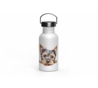 MAXIKIWI - Bouteille d'eau à paroi simple en acier inoxydable avec bouchon à vis et poignée, non isolée, légère, sans BPA, anti-fuite - Race de chien qui regarde les yeux - 500 ml