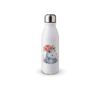 MAXIKIWI Bouteille d'eau à paroi unique avec bouchon à vis, aluminium léger non isolé, sans BPA, anti-fuite - Aquarelle hippopotame mignonne - 500 ml
