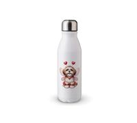 MAXIKIWI - Bouteille d'eau à paroi unique avec bouchon à vis, non isolée, en aluminium léger, sans BPA, anti-fuite - Motif chiens de fée de la Saint-Valentin - 500 ml