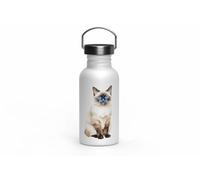 MAXIKIWI - Gourde à paroi simple en acier inoxydable avec bouchon à vis et poignée, non isolée, légère, sans BPA, anti-fuite - Races de chats - 500 ml