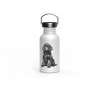 MAXIKIWI - Gourde à paroi simple en acier inoxydable avec bouchon à vis et poignée, non isolée, légère, sans BPA, anti-fuite - Race de chien - 500 ml