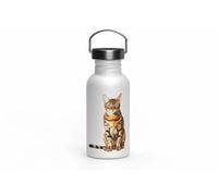 MAXIKIWI - Gourde à paroi simple en acier inoxydable avec bouchon à vis et poignée, non isolée, légère, sans BPA, anti-fuite - Races de chats - 500 ml