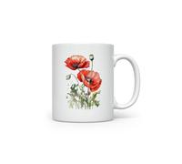 MAXIKIWI - Tasse à café ou à thé en céramique lisse et durable pour la maison ou le bureau - Parfait pour toutes les occasions - Aquarelle coquelicots rouges - 300 ml