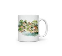 MAXIKIWI - Tasse à café ou à thé en céramique lisse et durable pour la maison ou le bureau - Parfait pour toutes les occasions - Aquarelle de village - 300 ml