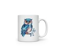 MAXIKIWI - Tasse à café ou à thé en céramique lisse et durable pour la maison ou le bureau - Parfait pour toutes les occasions - Aquarelle mignonne chouette bleue - 350 ml