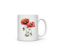 MAXIKIWI - Tasse à café ou à thé en céramique lisse et durable pour la maison ou le bureau - Parfait pour toutes les occasions - Aquarelle coquelicots rouges - 300 ml