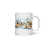 MAXIKIWI - Tasse à café ou à thé en céramique lisse et durable pour la maison ou le bureau - Parfait pour toutes les occasions - Aquarelle de village - 300 ml
