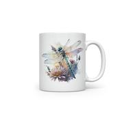 MAXIKIWI - Tasse à café ou à thé en céramique lisse et durable pour la maison ou le bureau - Parfait pour toutes les occasions - Aquarelle fleur de libellule - 350 ml