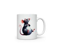 MAXIKIWI - Tasse à café ou à thé en céramique lisse et durable pour la maison ou le bureau - Parfait pour toutes les occasions - Thème drôle de rat mignon 1-300 ml