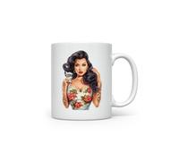 MAXIKIWI - Tasse à café ou à thé en céramique lisse et durable pour la maison ou le bureau - Parfait pour toutes les occasions - Café asiatique vintage Pin Up - 350 ml