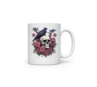 MAXIKIWI - Tasse à café ou thé en céramique lisse et durable pour la maison ou le bureau - Parfait pour toutes les occasions - Corbeau sur crâne de rose - 350 ml