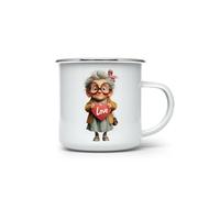 MAXIKIWI - Tasse à café ou thé en émail durable pour intérieur et extérieur - grand-mère tenant un cœur - 350 ml