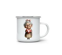 MAXIKIWI - Tasse à café ou thé en émail durable pour intérieur et extérieur - grand-mère tenant un cœur - 350 ml