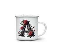 MAXIKIWI - Tasse à café ou thé en émail durable pour l'intérieur et l'extérieur - Alphabet rose rouge - 350 ml